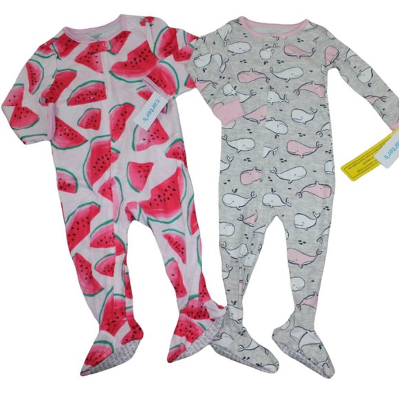 Carter's Other - Carters Baby Girl Zip Footed Sleeper Pajamas Set Whale Watermelon 18M 24M NWT